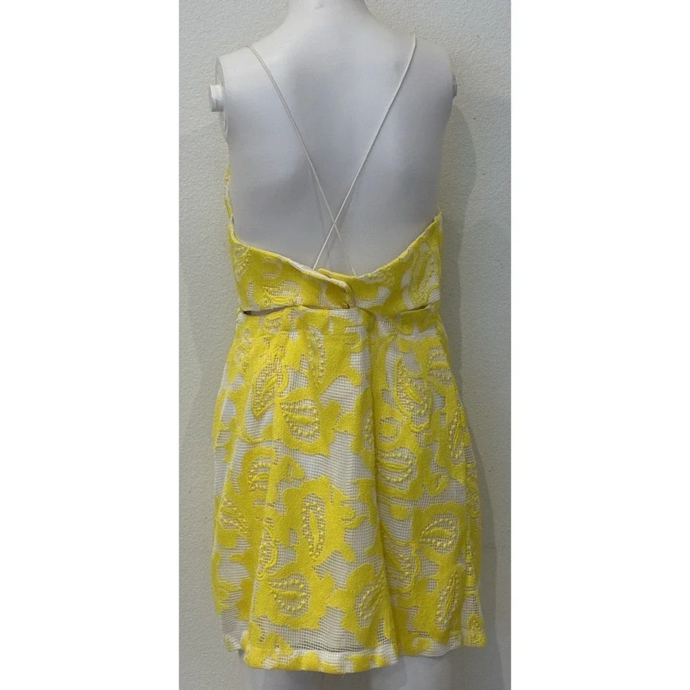 Maeve Anthropologie Lace Babydoll Strappy Backless Mini Dress Size 10 Yellow - Picture 4 of 16